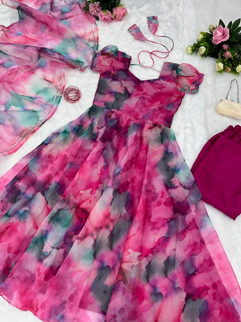 Function Wear Pink Color Organza Gown