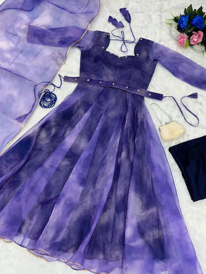 Organza Purple Color Gown With Belt