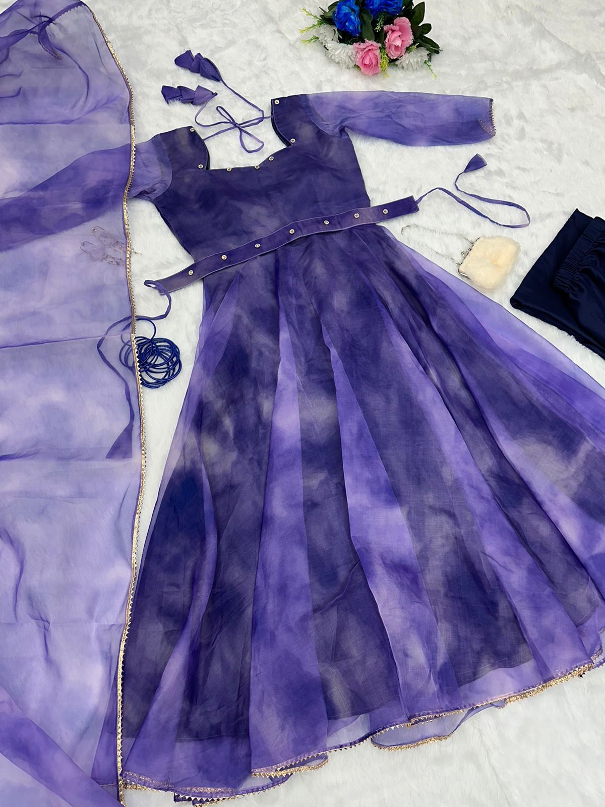 Organza Purple Color Gown With Belt