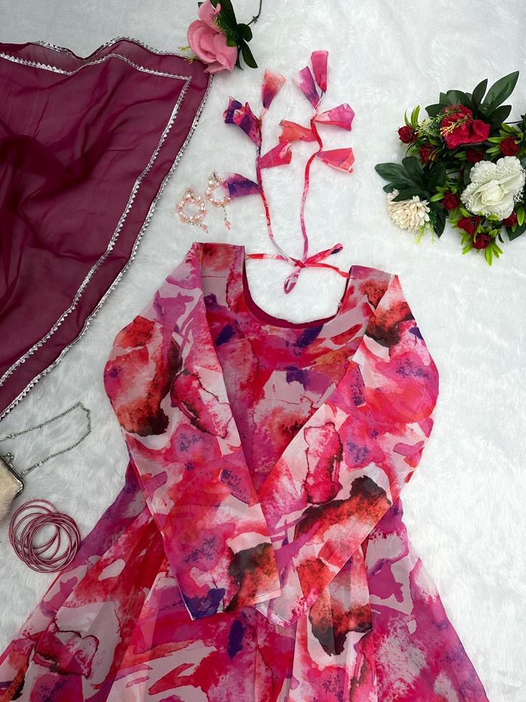 Captivating Pink Color Digital Printed Gown