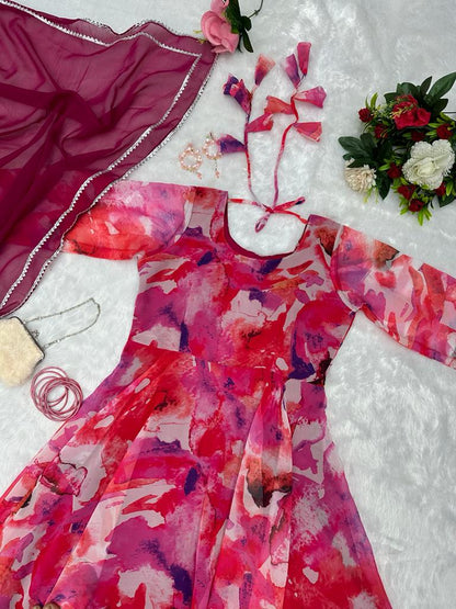 Captivating Pink Color Digital Printed Gown