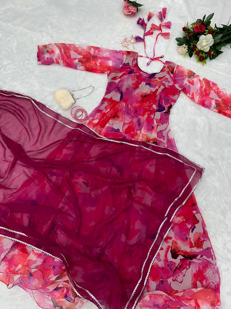 Captivating Pink Color Digital Printed Gown