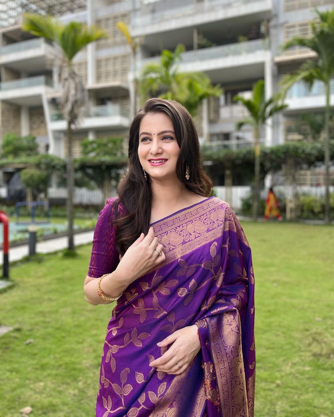 Copper Jari Design Purple Color Lichi Silk Saree