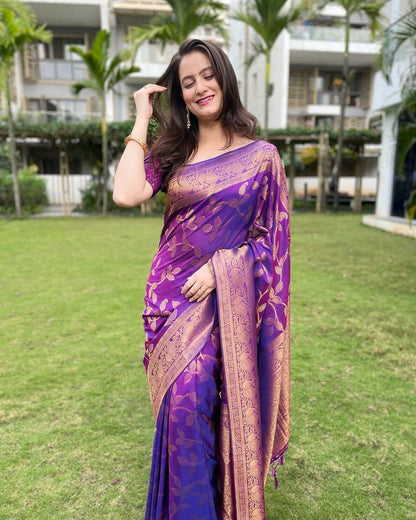 Copper Jari Design Purple Color Lichi Silk Saree