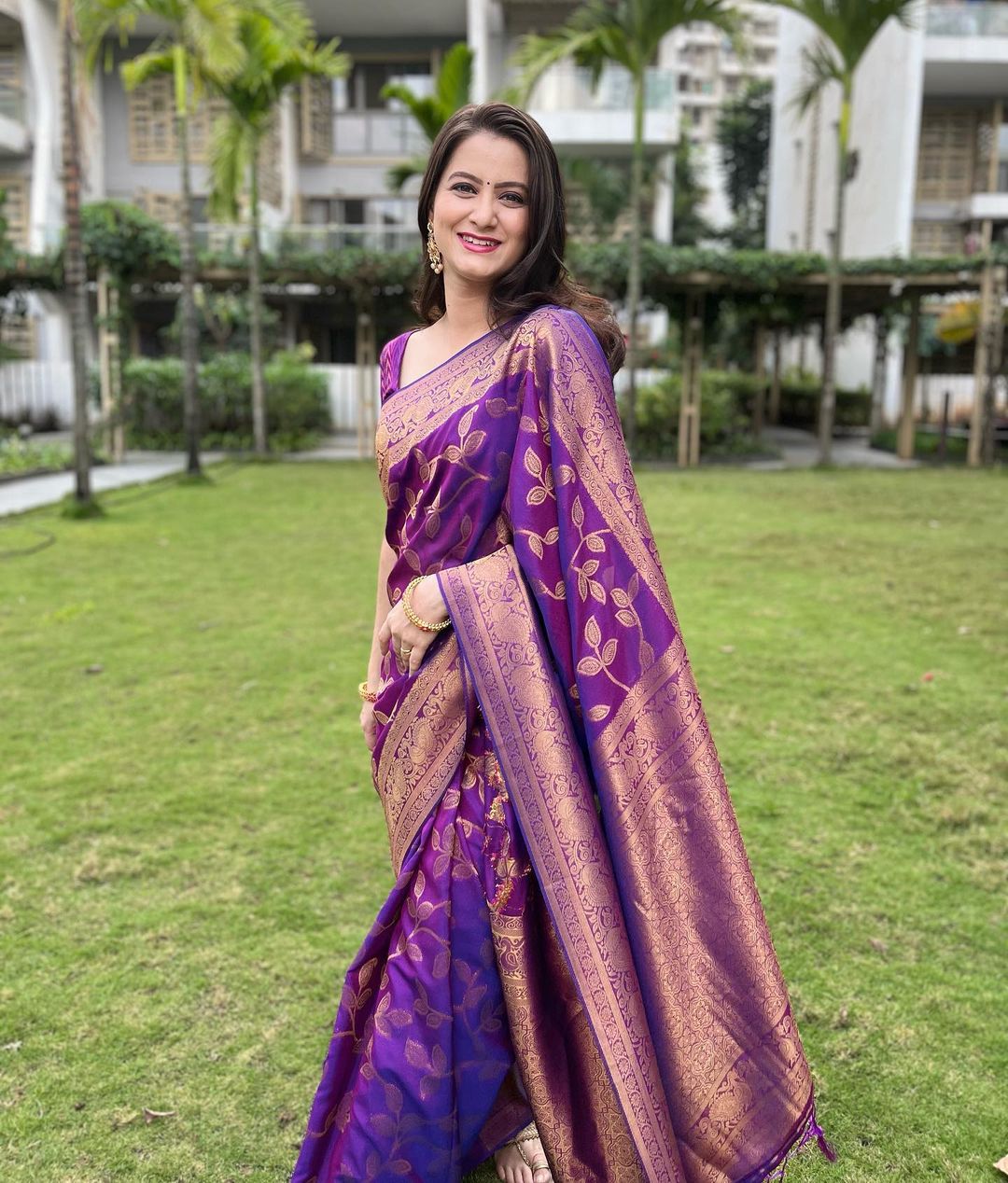 Copper Jari Design Purple Color Lichi Silk Saree