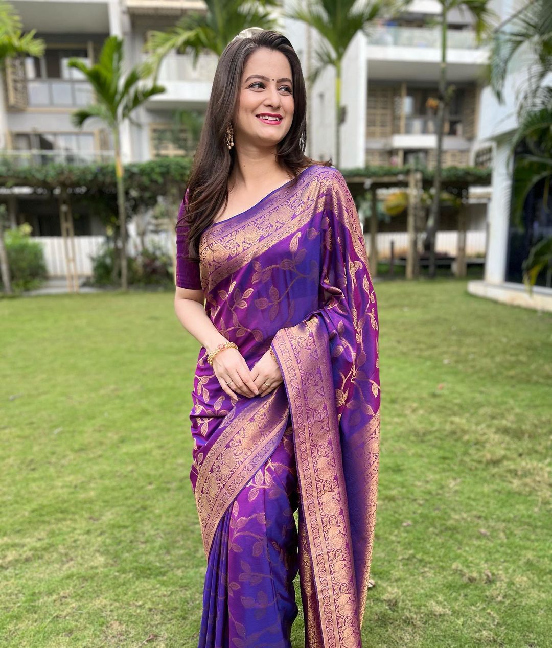 Copper Jari Design Purple Color Lichi Silk Saree