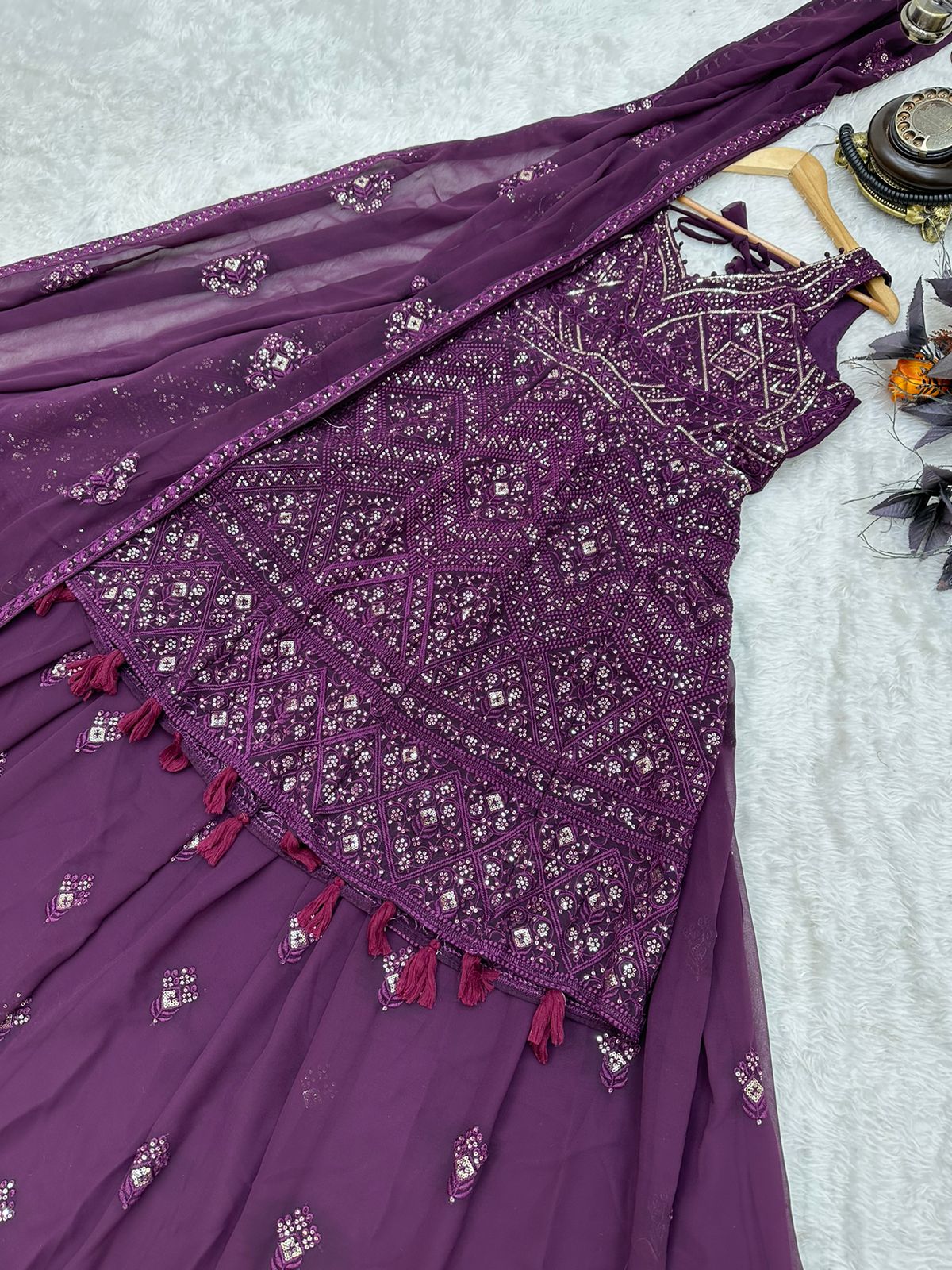 Purple Color Celebrity Wear Top With Lehenga