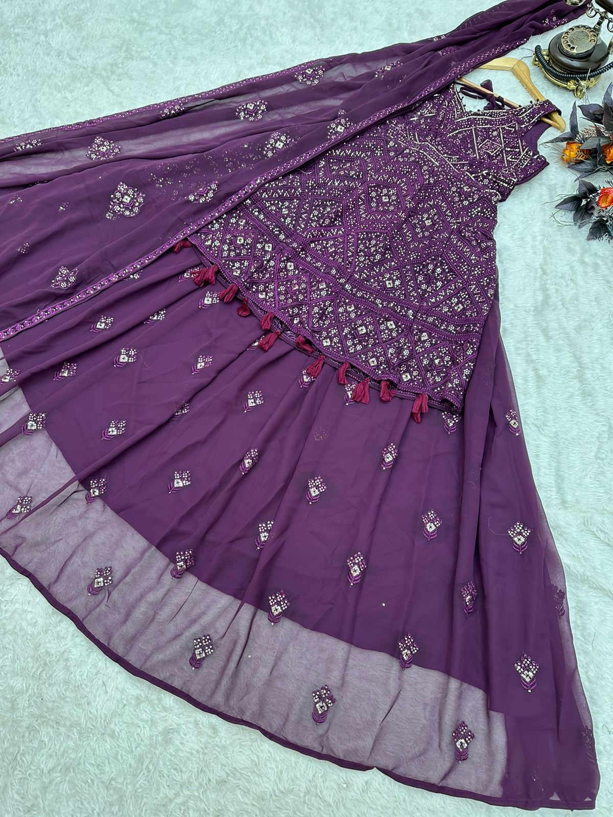 Purple Color Celebrity Wear Top With Lehenga