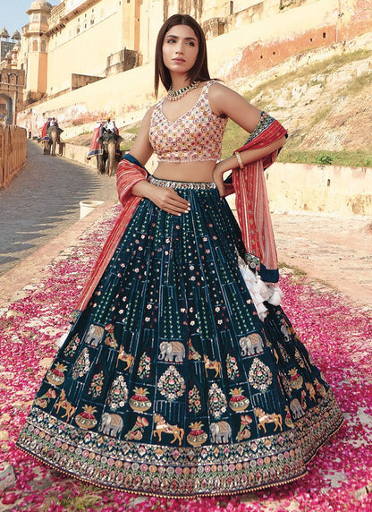 Teal Blue Color Heavy Work Bridal Lehenga Choli