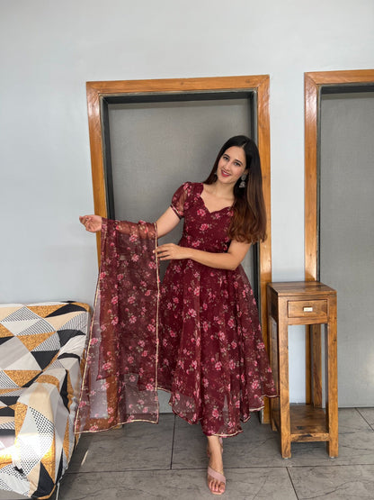 Organza Silk Maroon Color Beautiful Anarkali Suit