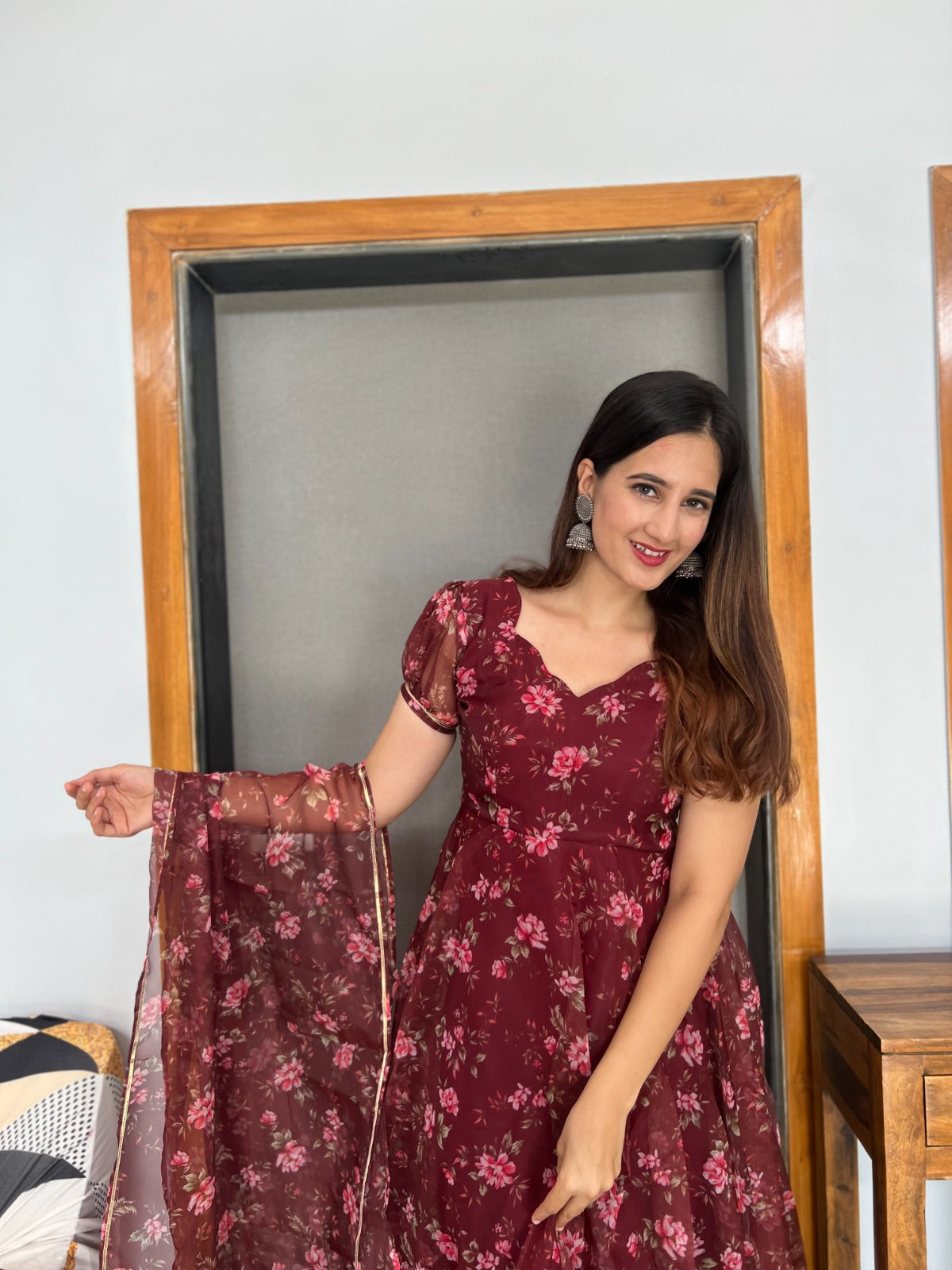 Organza Silk Maroon Color Beautiful Anarkali Suit