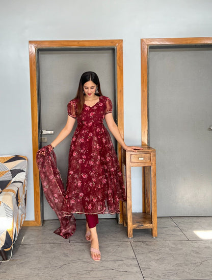 Organza Silk Maroon Color Beautiful Anarkali Suit