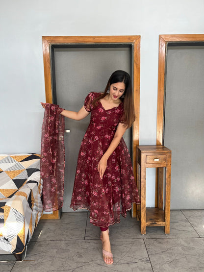 Organza Silk Maroon Color Beautiful Anarkali Suit