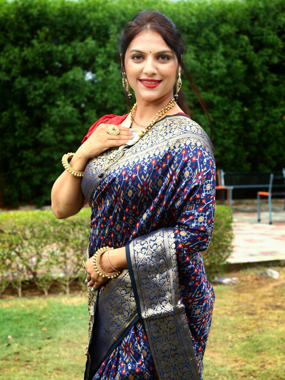 Gorgeous Navy Blue Color All Over Patola Silk Saree