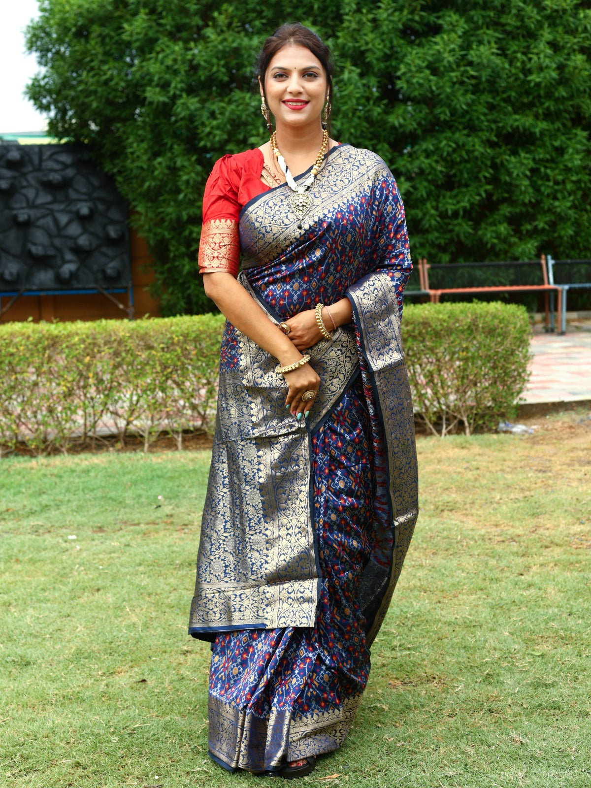 Gorgeous Navy Blue Color All Over Patola Silk Saree