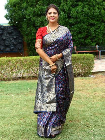 Gorgeous Navy Blue Color All Over Patola Silk Saree