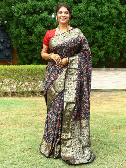 Gorgeous Black Color All Over Patola Silk Saree