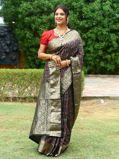 Gorgeous Black Color All Over Patola Silk Saree