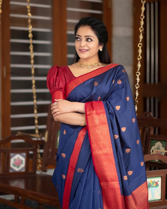 Blue Color With Red Border Jari Design In All OverSaree