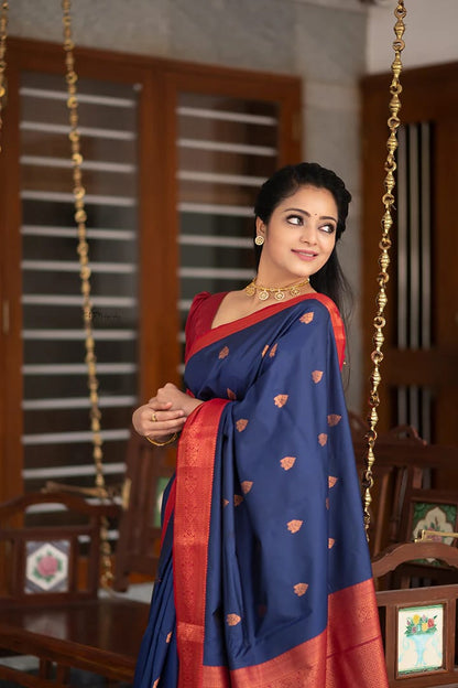 Blue Color With Red Border Jari Design In All OverSaree