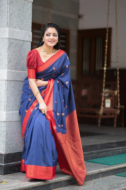 Blue Color With Red Border Jari Design In All OverSaree
