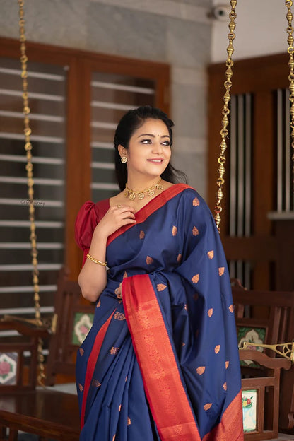 Blue Color With Red Border Jari Design In All OverSaree