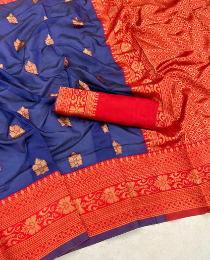 Blue Color With Red Border Jari Design In All OverSaree
