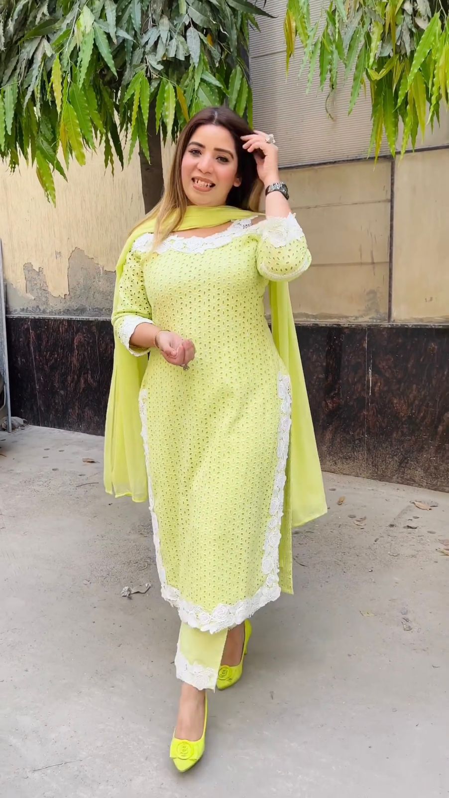 Chanderi Chifley Embroidery Work Parrot Green Color Salwar Suit