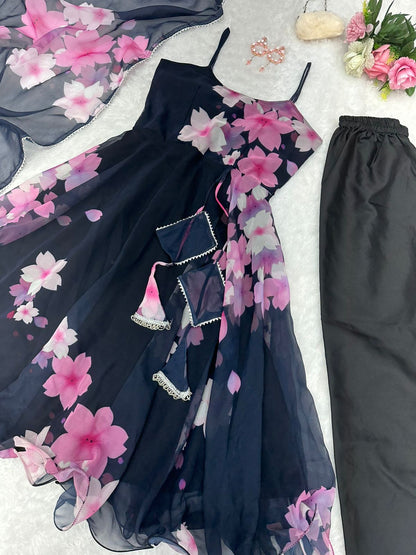 Exclusive Digital Printed Black Color Anarkali Suit