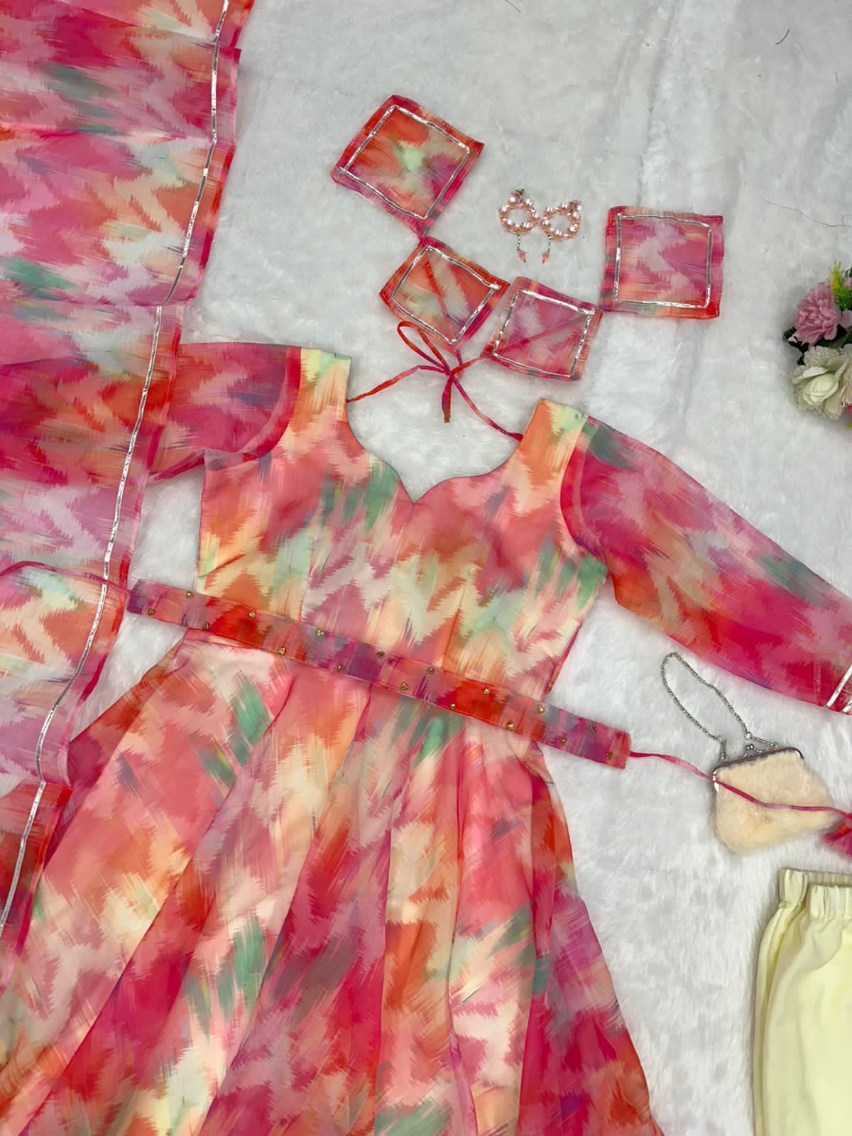 Multi Color Digital Print Organza Anarkali Suit