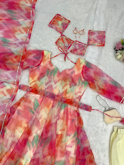 Multi Color Digital Print Organza Anarkali Suit
