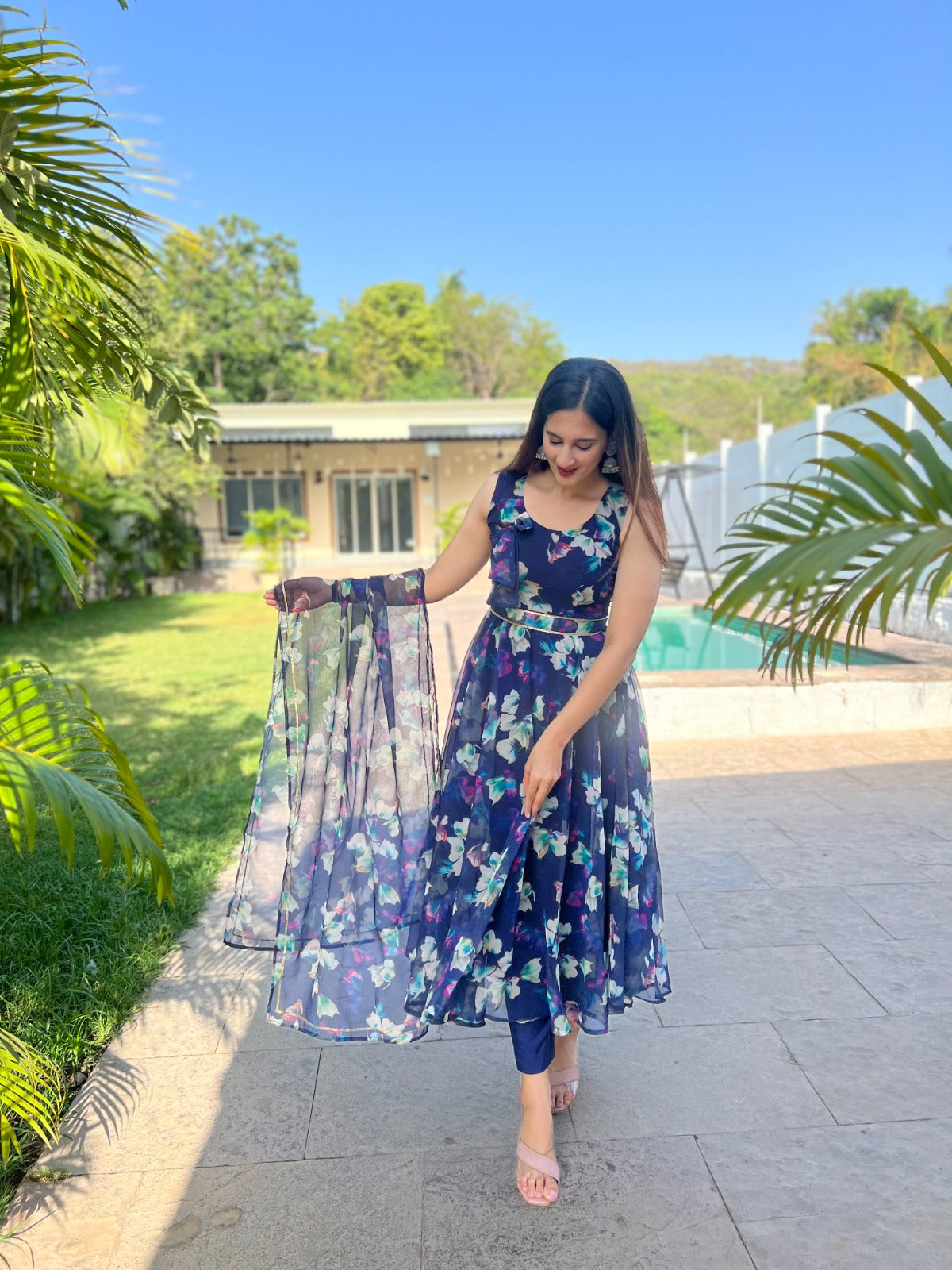 Fantastic Navy Blue Color Printed Anarkali Suit