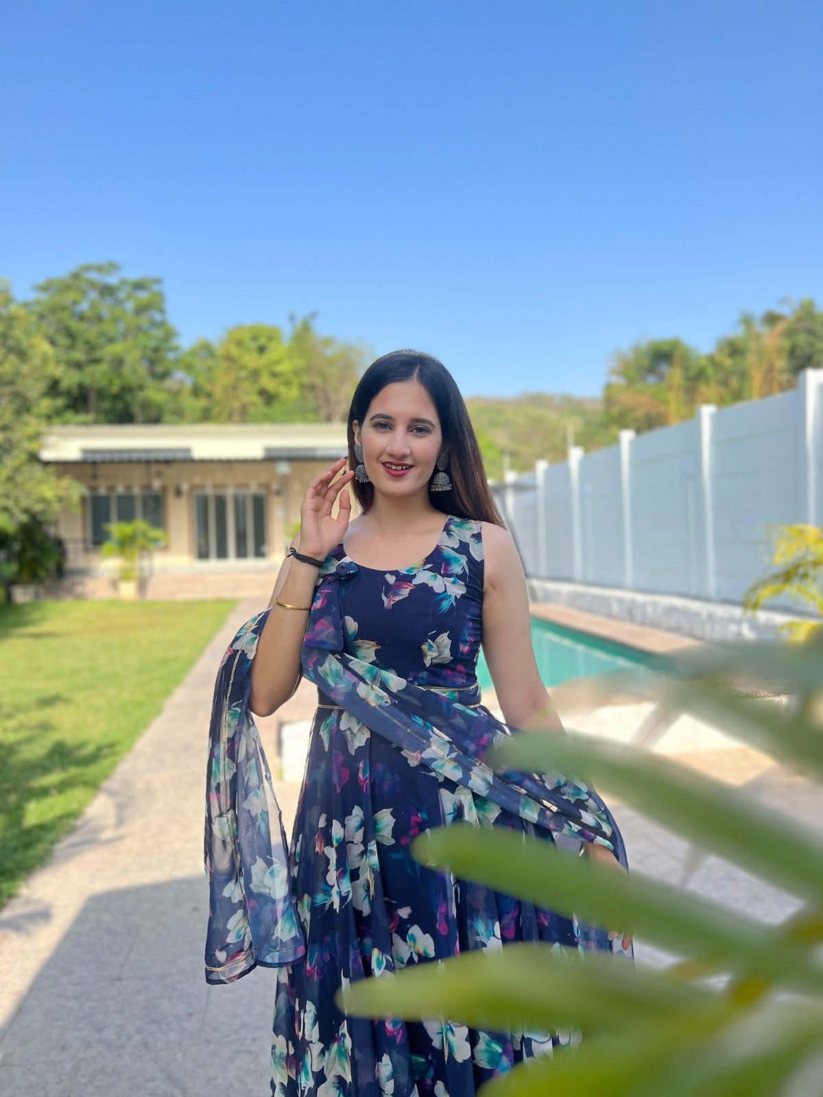 Fantastic Navy Blue Color Printed Anarkali Suit