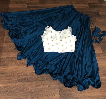 Party Wear Navy Blue Color Lehenga With Work Blouse