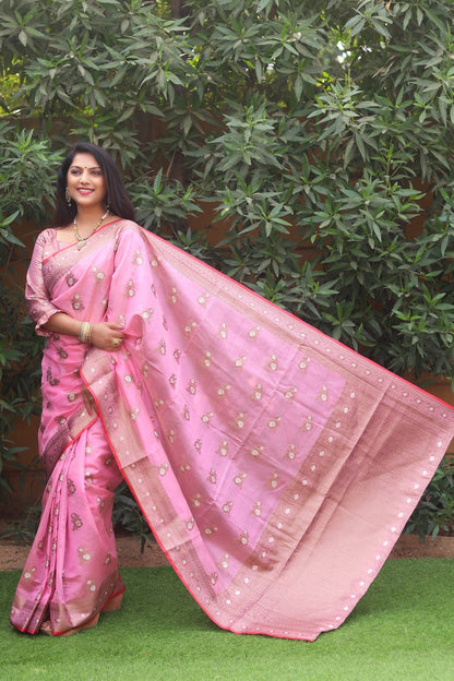 Function Wear Light Pink Color Zari Weaving Saree