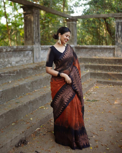 Mesmerizing  Black With Orange Color Saree