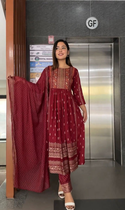 Marvelous Maroon Color Embroidery Work Salwar Suit
