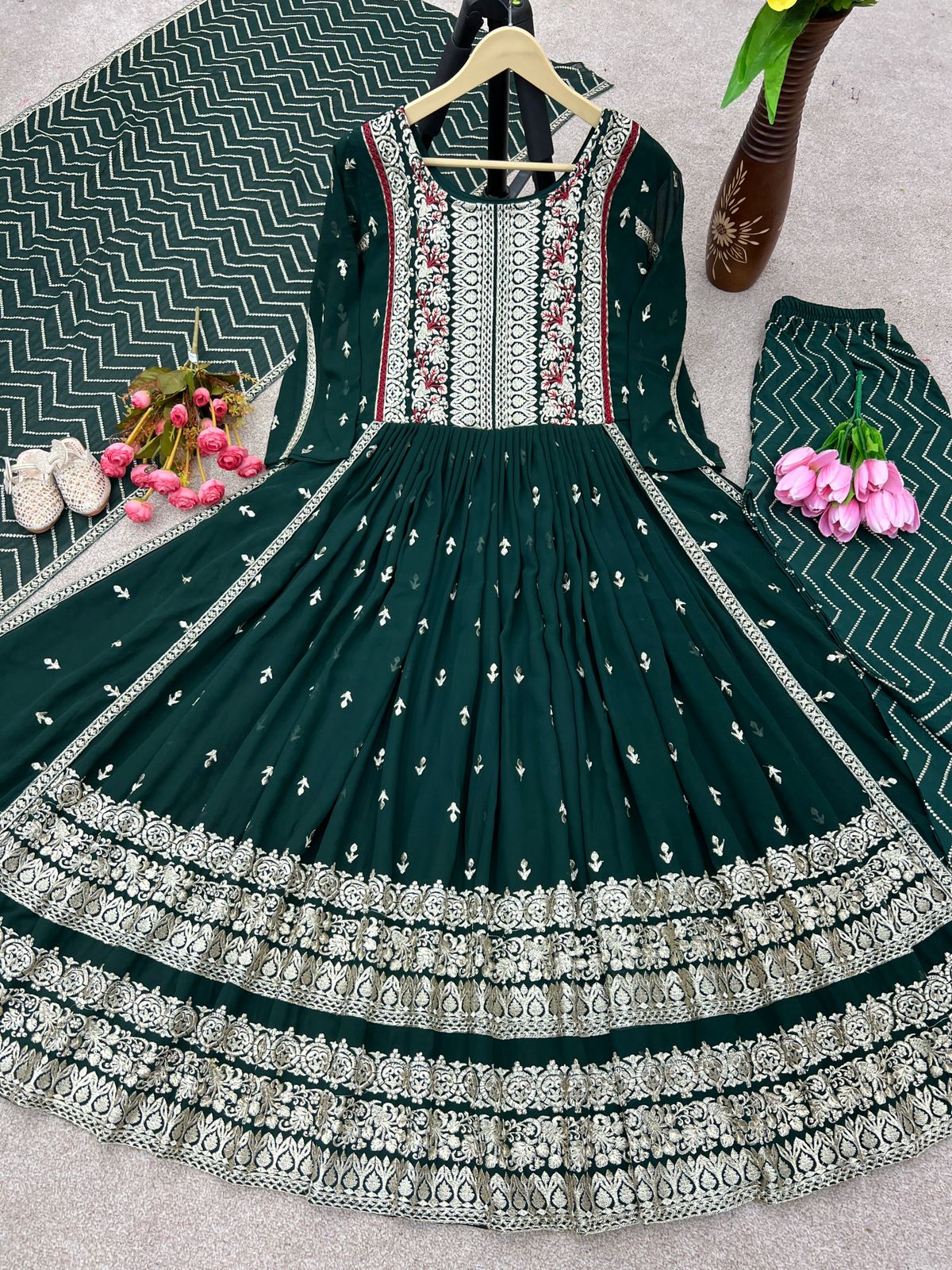 Marvelous Green Color Embroidery Work Salwar Suit