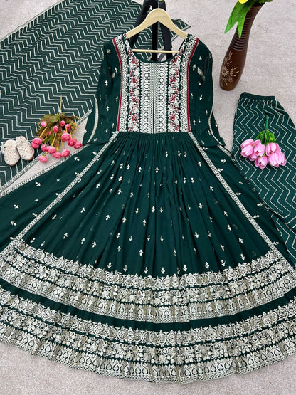 Marvelous Green Color Embroidery Work Salwar Suit