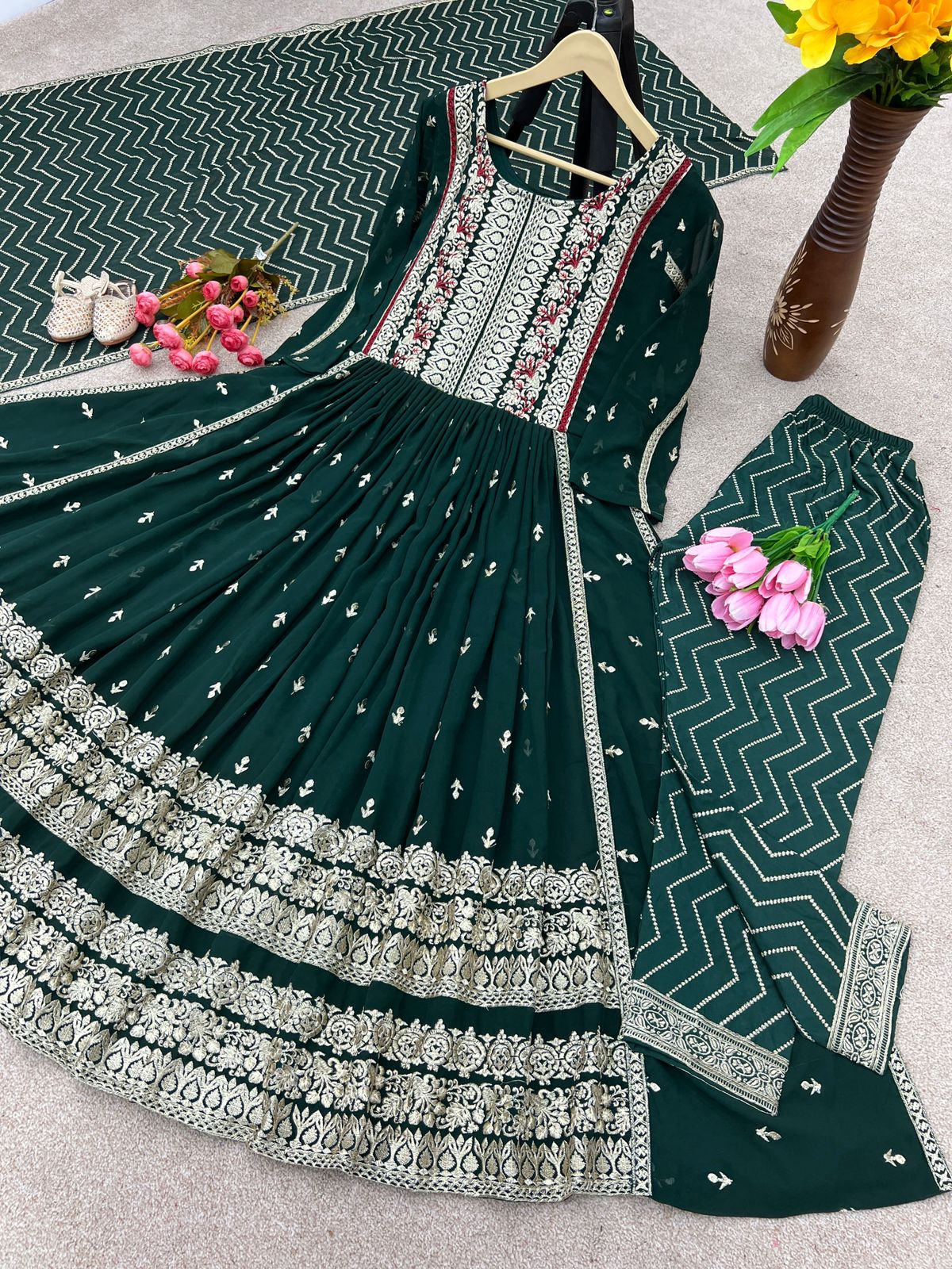Marvelous Green Color Embroidery Work Salwar Suit