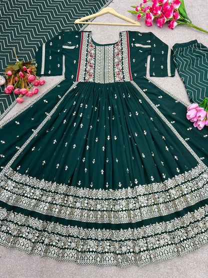 Marvelous Green Color Embroidery Work Salwar Suit