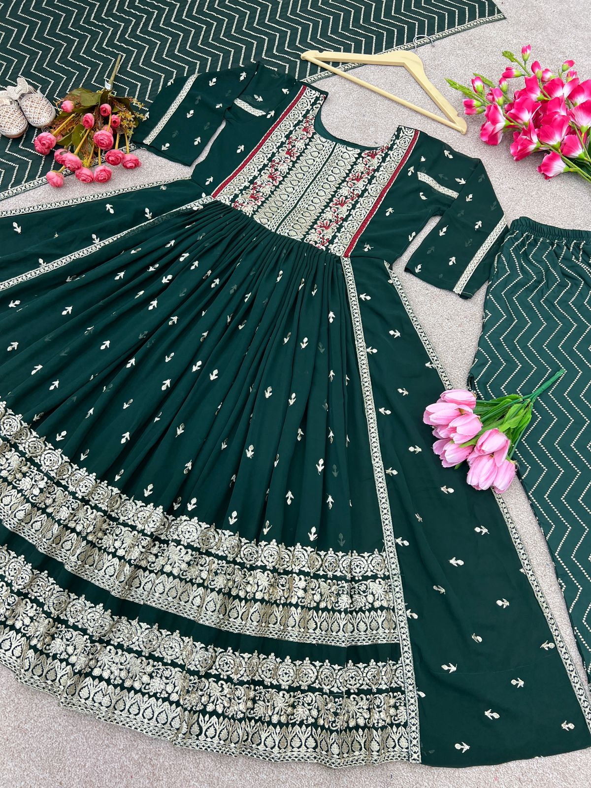 Marvelous Green Color Embroidery Work Salwar Suit