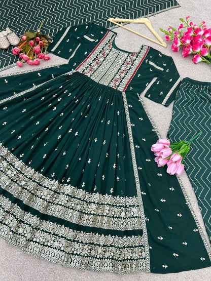 Marvelous Green Color Embroidery Work Salwar Suit