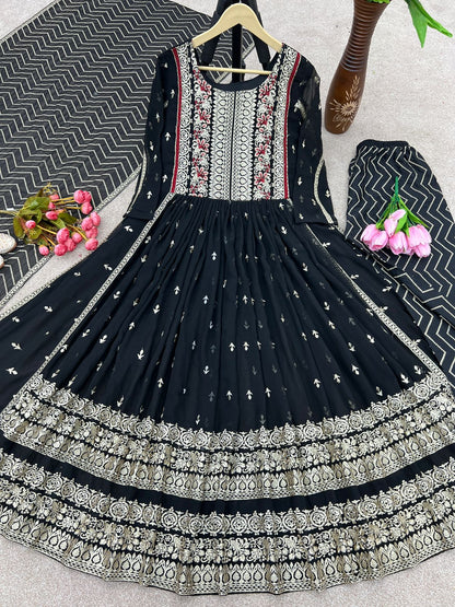 Marvelous Black Color Embroidery Work Salwar Suit
