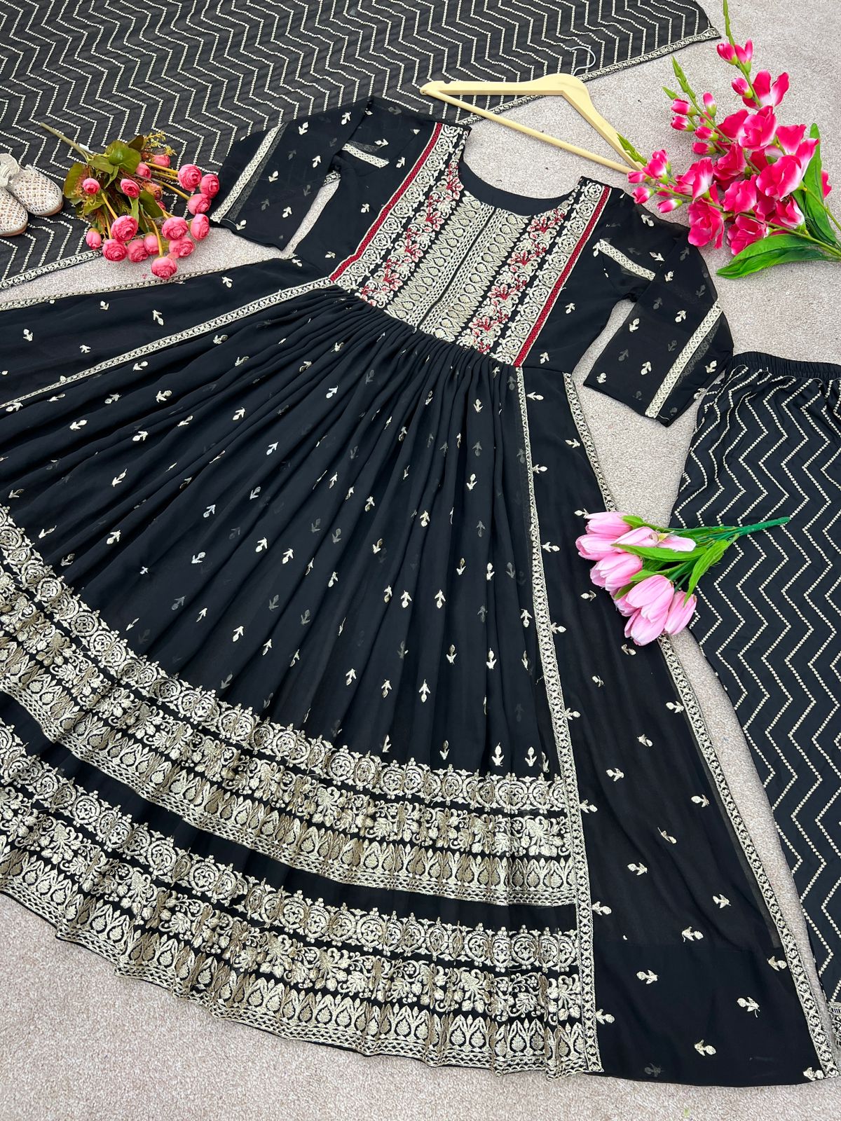 Marvelous Black Color Embroidery Work Salwar Suit