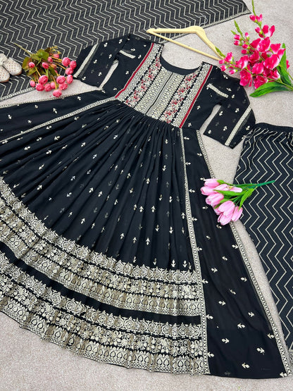Marvelous Black Color Embroidery Work Salwar Suit