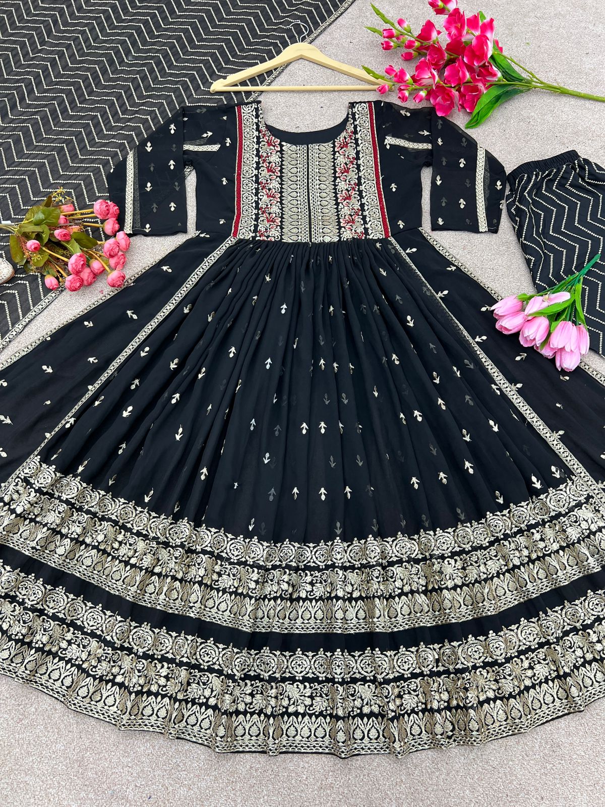 Marvelous Black Color Embroidery Work Salwar Suit