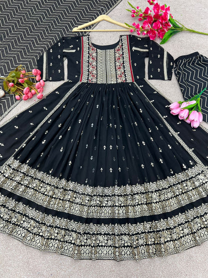 Marvelous Black Color Embroidery Work Salwar Suit
