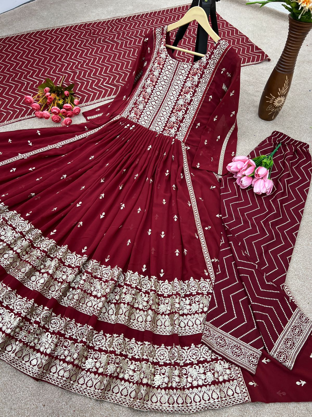 Marvelous Maroon Color Embroidery Work Salwar Suit