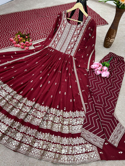 Marvelous Maroon Color Embroidery Work Salwar Suit